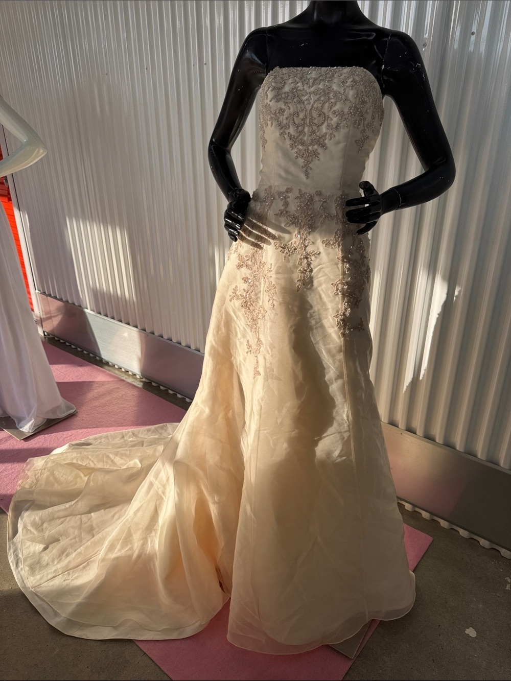 Atelier Diagonal Beaded Strapless Wedding Gown Champagne Ivory Size 12